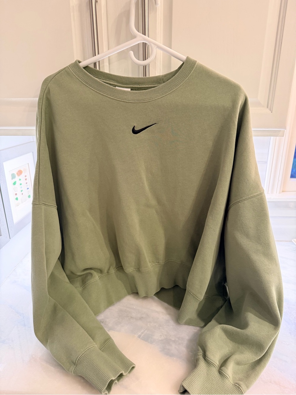 Nike Neon Green Small Swoosh Embroidered Fleece Oversized Crop Sweatshirt